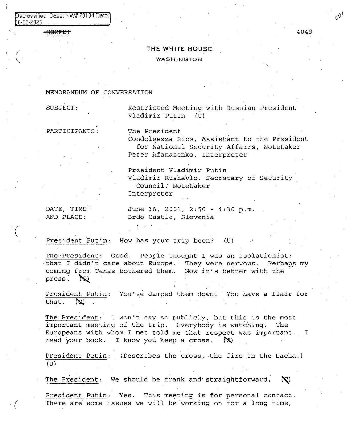Разговор на Путин с Буш-младши, 2001 г. 